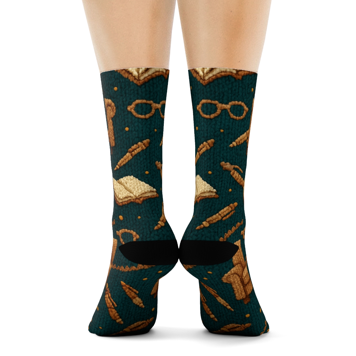 Teal Librarian Knit Illusion Reading Nook Repeat soft everyday crew socks