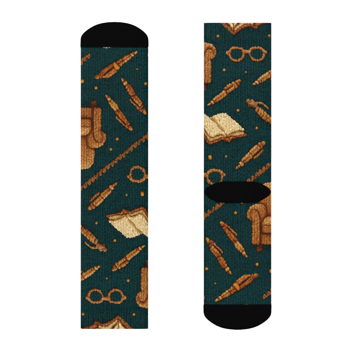 Teal Librarian Knit Illusion Reading Nook Repeat soft everyday crew socks