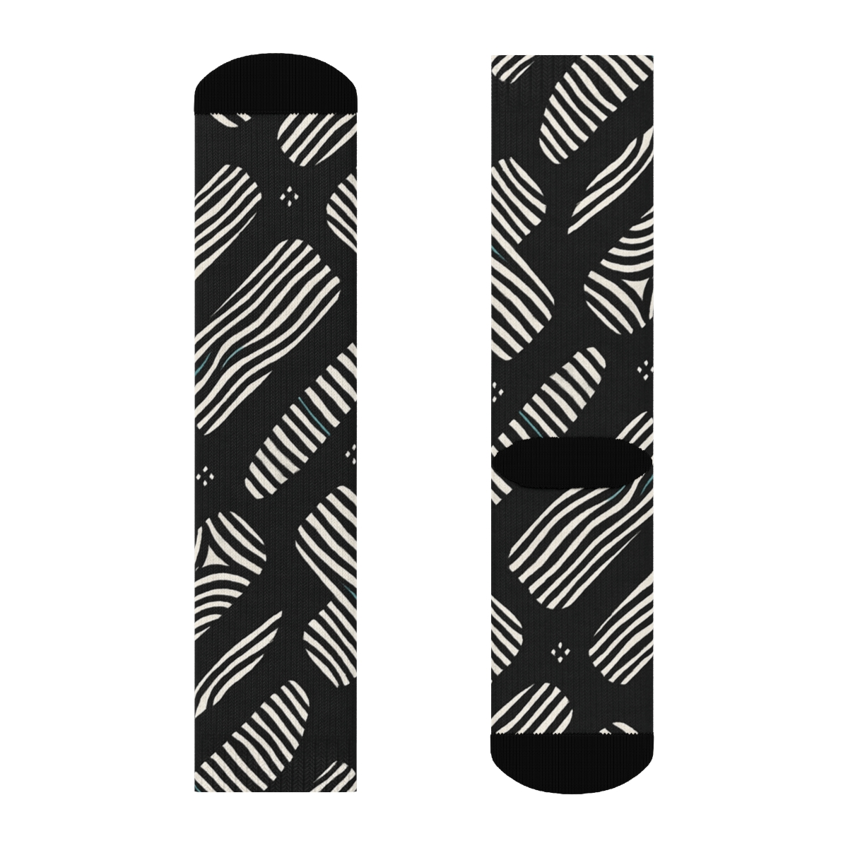 Teal Stripe Inlay Fragment Tessellation On Deep Black soft everyday crew socks