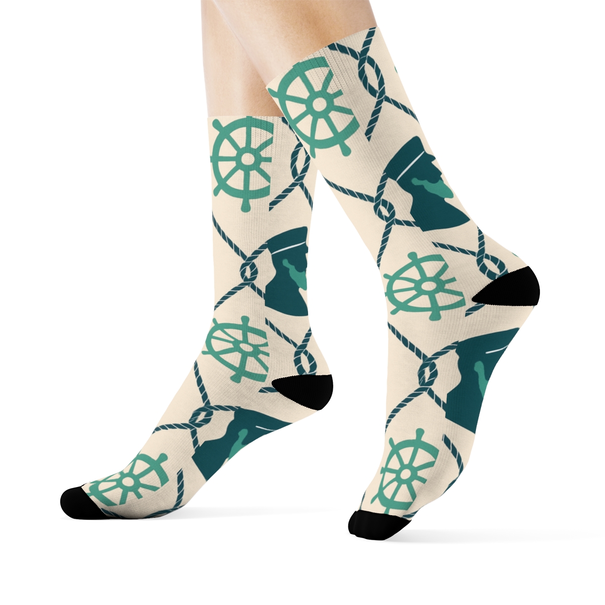 Tidal Rope Lattice With Ship Captain Motifs stylish athletic crew socks
