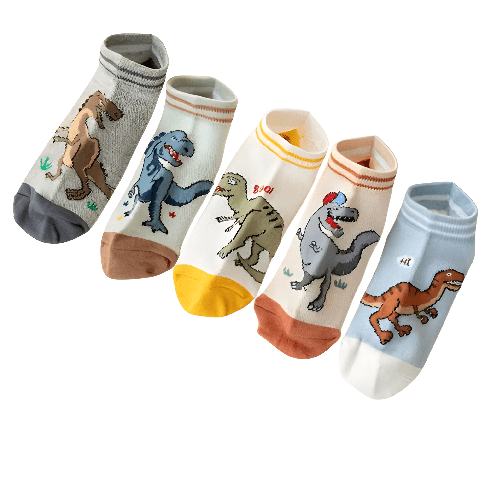 5 Pairs Of Dinosaur No Show Socks For Boys 