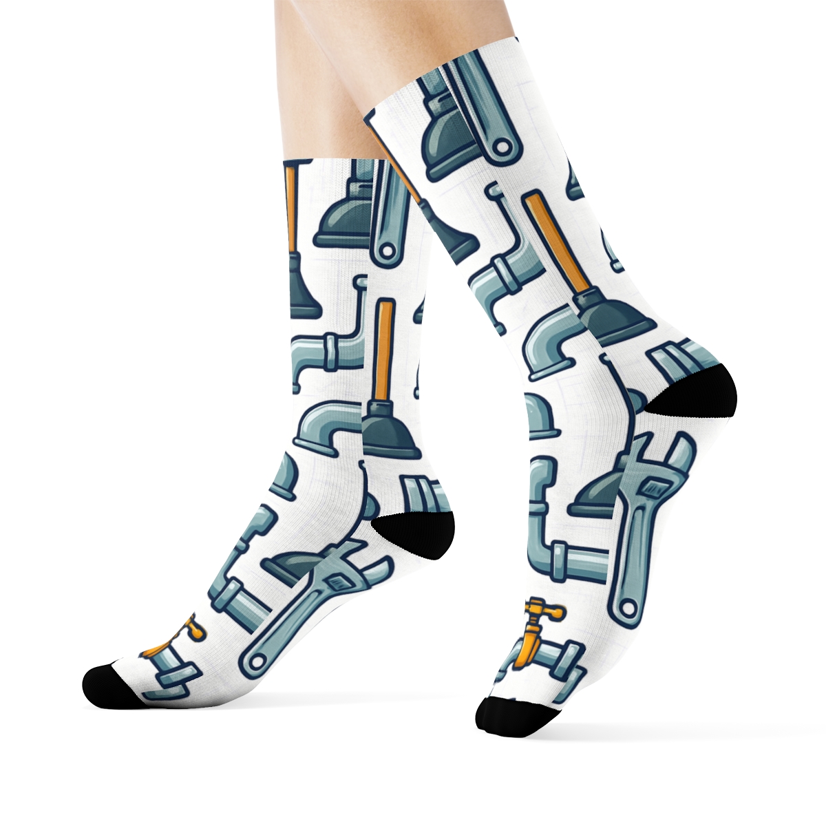 Tool Collage Pattern In Plumber Workshop Style custom crew socks