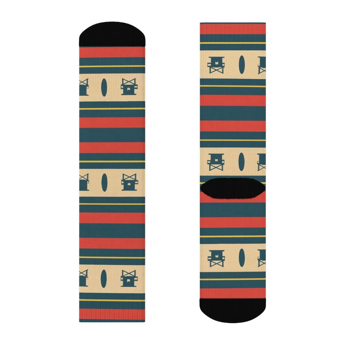Towel Stripe Geometry With Lifeguard Icons premium sports crew socks