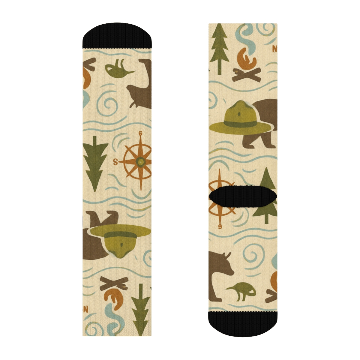 Trail Map Rhythm With Park Ranger Icons trendy patterned crew socks