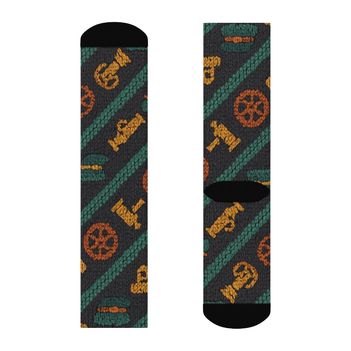 Train Conductor Cable Knit Railways unique graphic crew socks