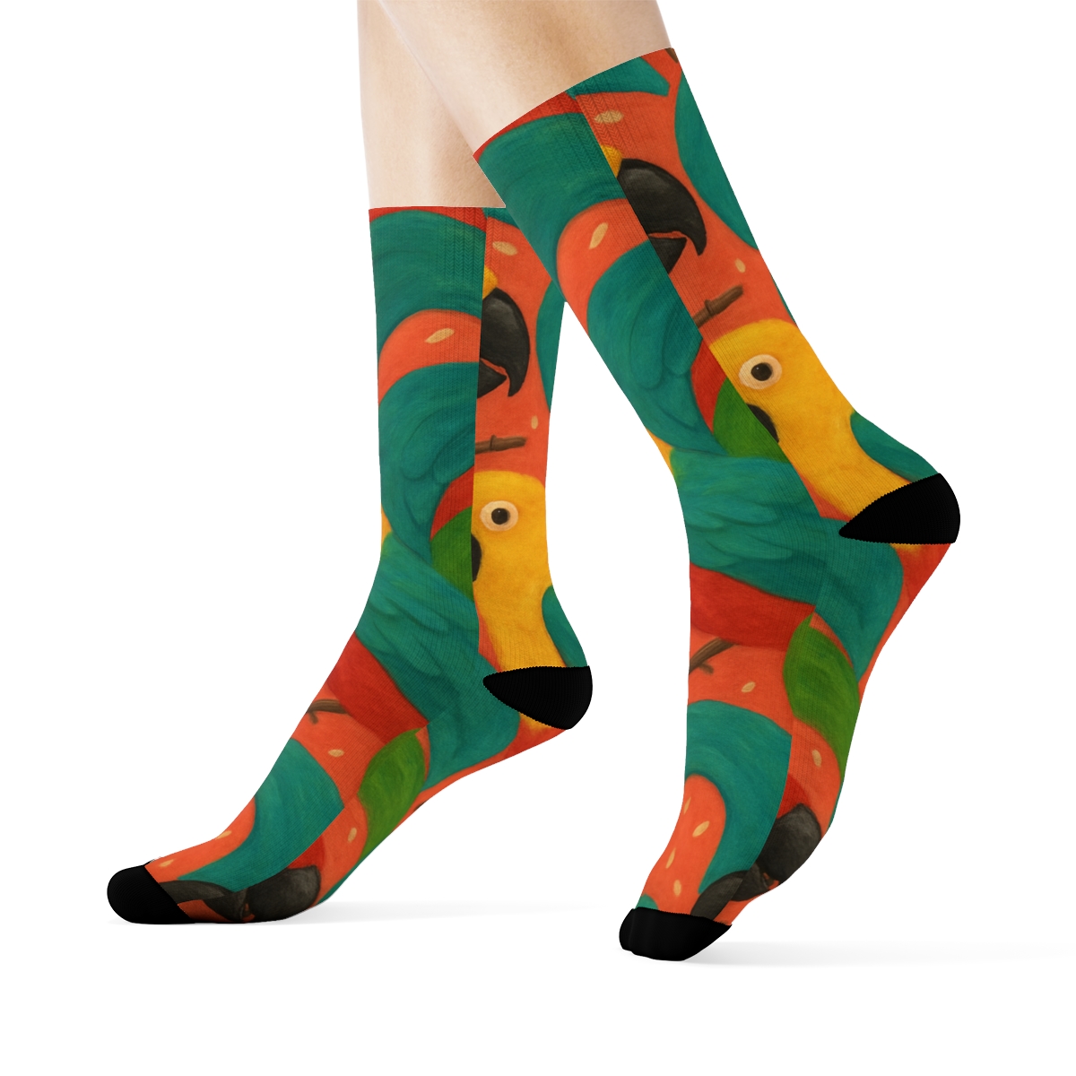 Tropical Parrot Beak Mosaic On Coral Background custom crew socks