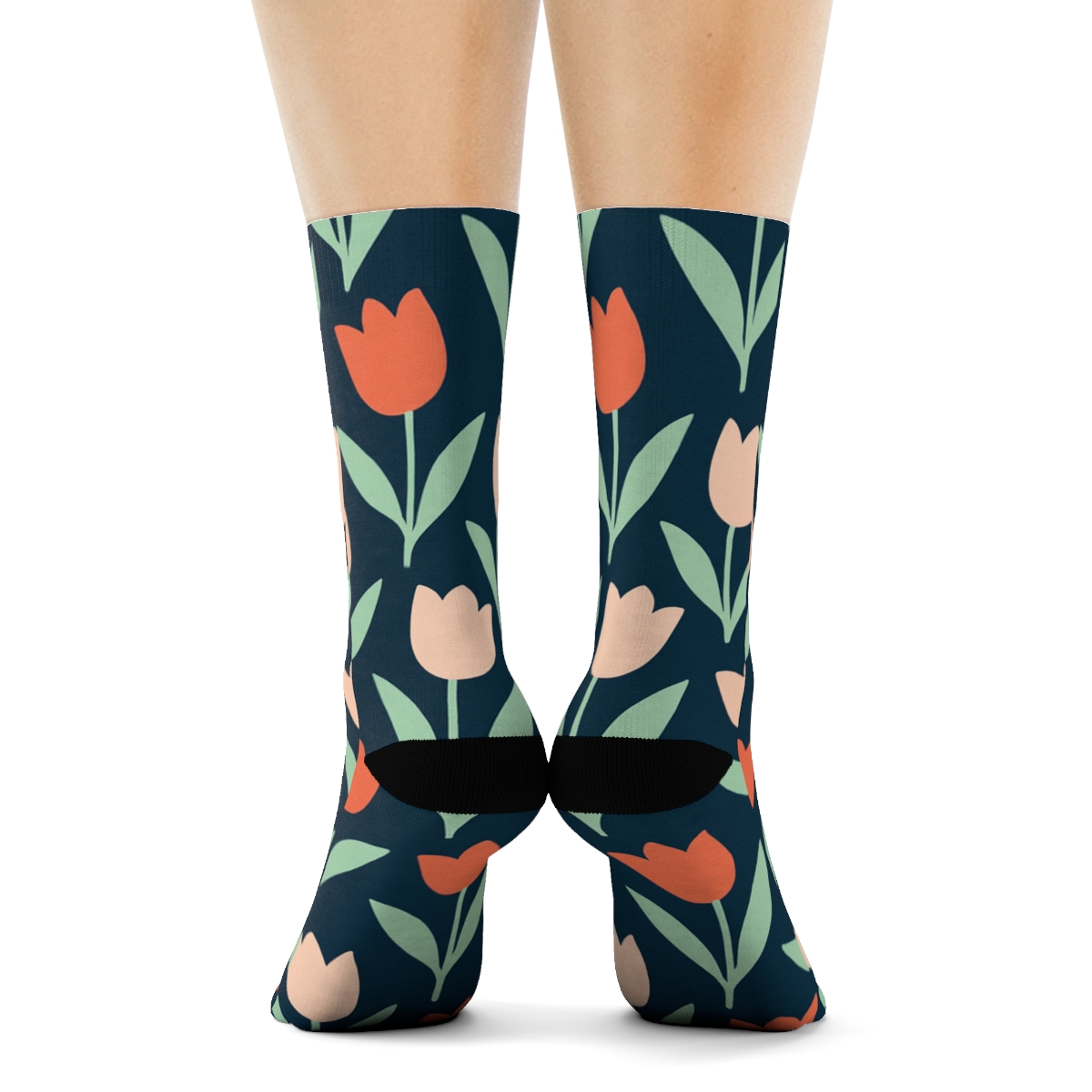 Tulip Chevron On Navy Blue Background designer printed crew socks
