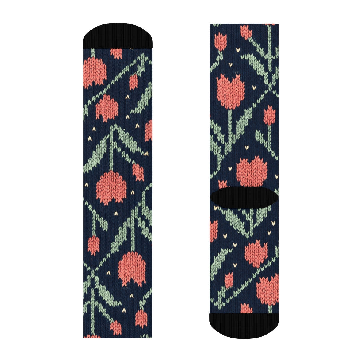 Tulip Knit Lattice On Navy Background comfortable cotton crew socks