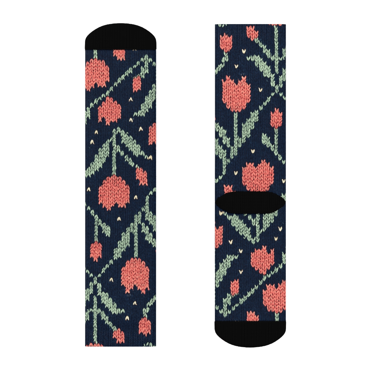 Tulip Knit Lattice On Navy Background comfortable cotton crew socks