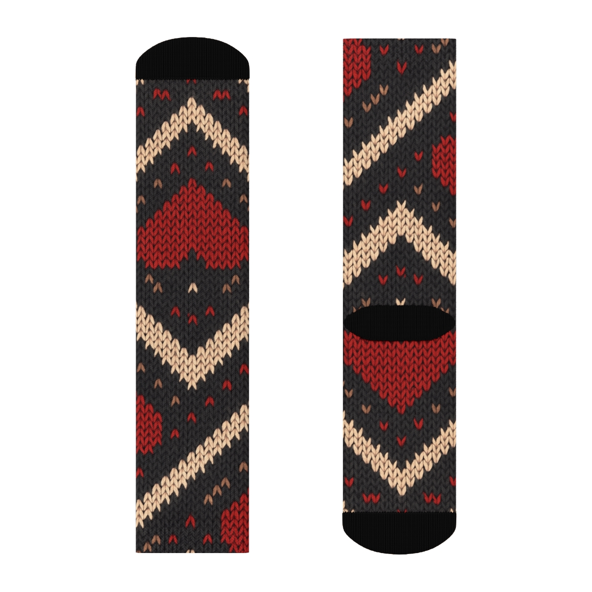 Valentines Classic Heart Knit Illusion Chevron Field unique graphic crew socksValentines Classic Ticker Knit Illusion Chevron Field Crew Socks - Image 2