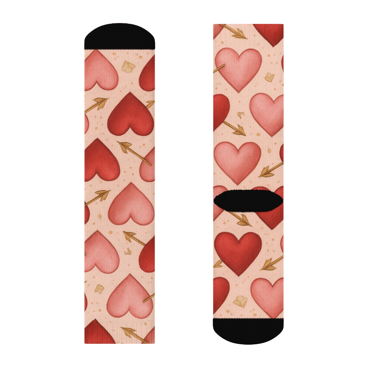 Valentines Heart With Arrow Pattern On Soft Pink Background designer printed crew socks