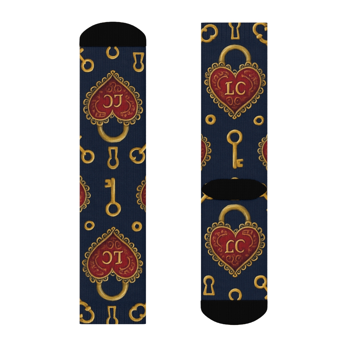 Valentines Heartshaped Lock Lattice On Midnight Velvet premium sports crew socks