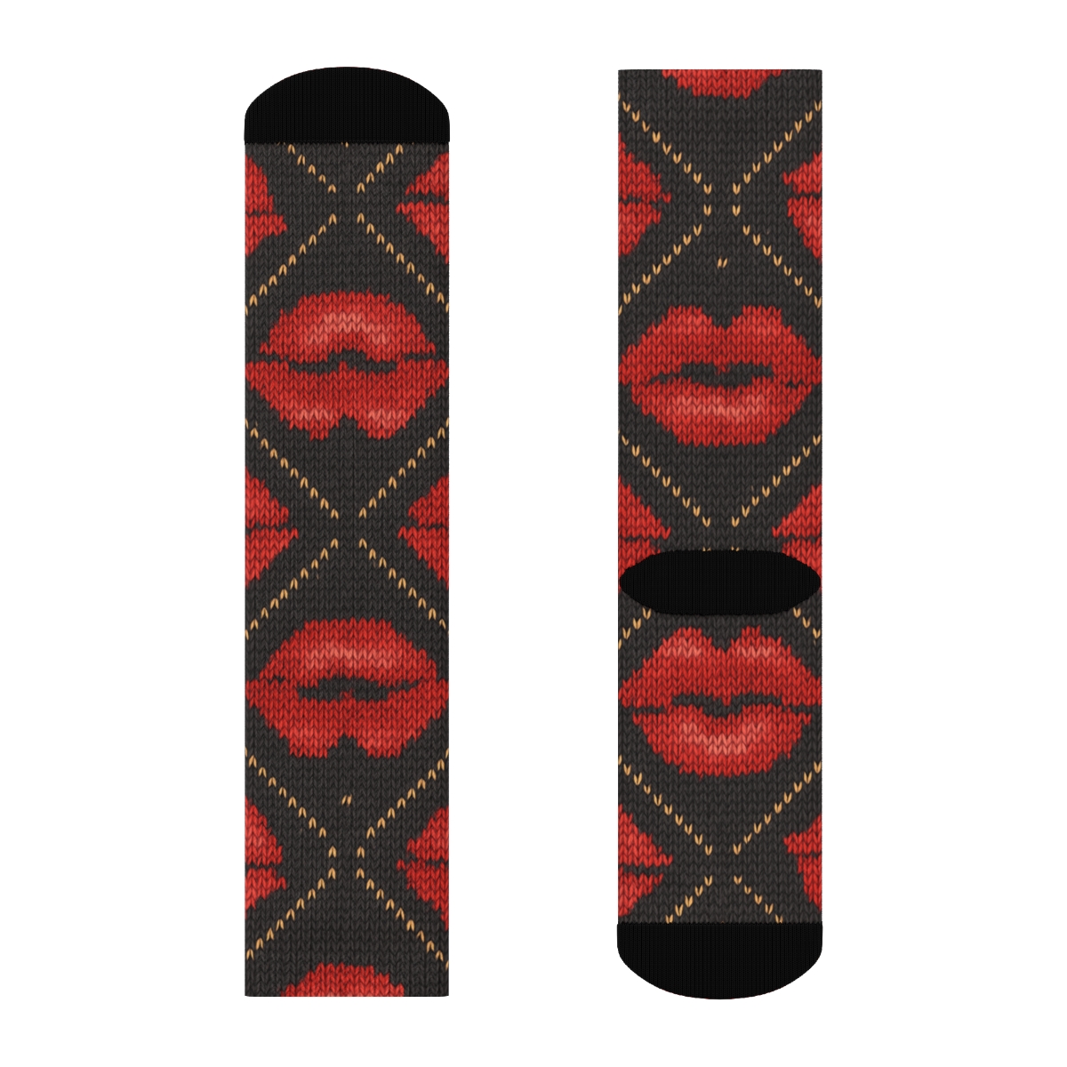 Valentines Lips Knitted Illusion Tessellation designer printed crew socks