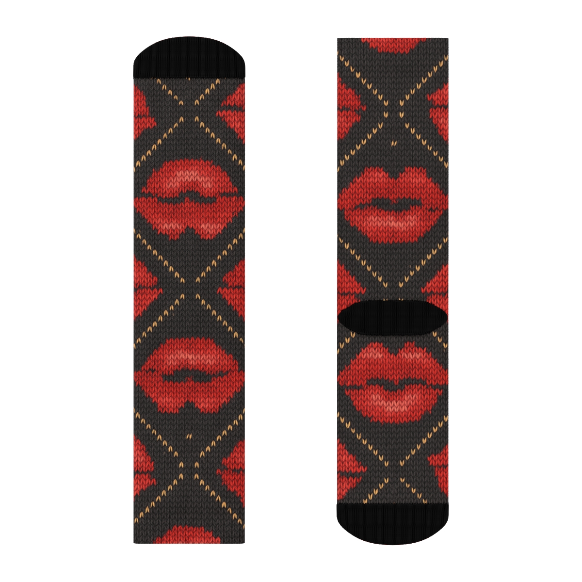 Valentines Lips Knitted Illusion Tessellation designer printed crew socks