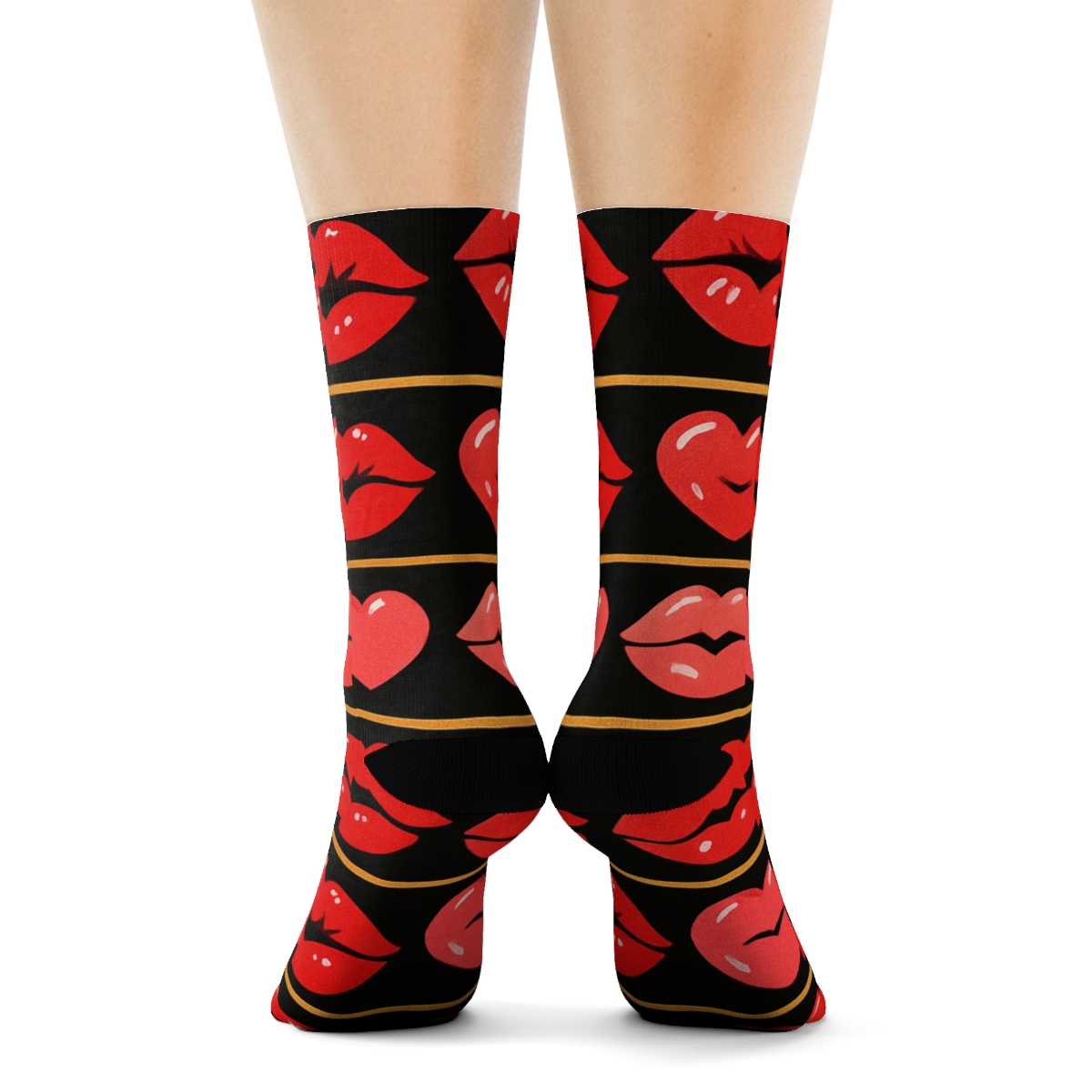 Valentines Lipstick Band Mosaic soft everyday crew socks