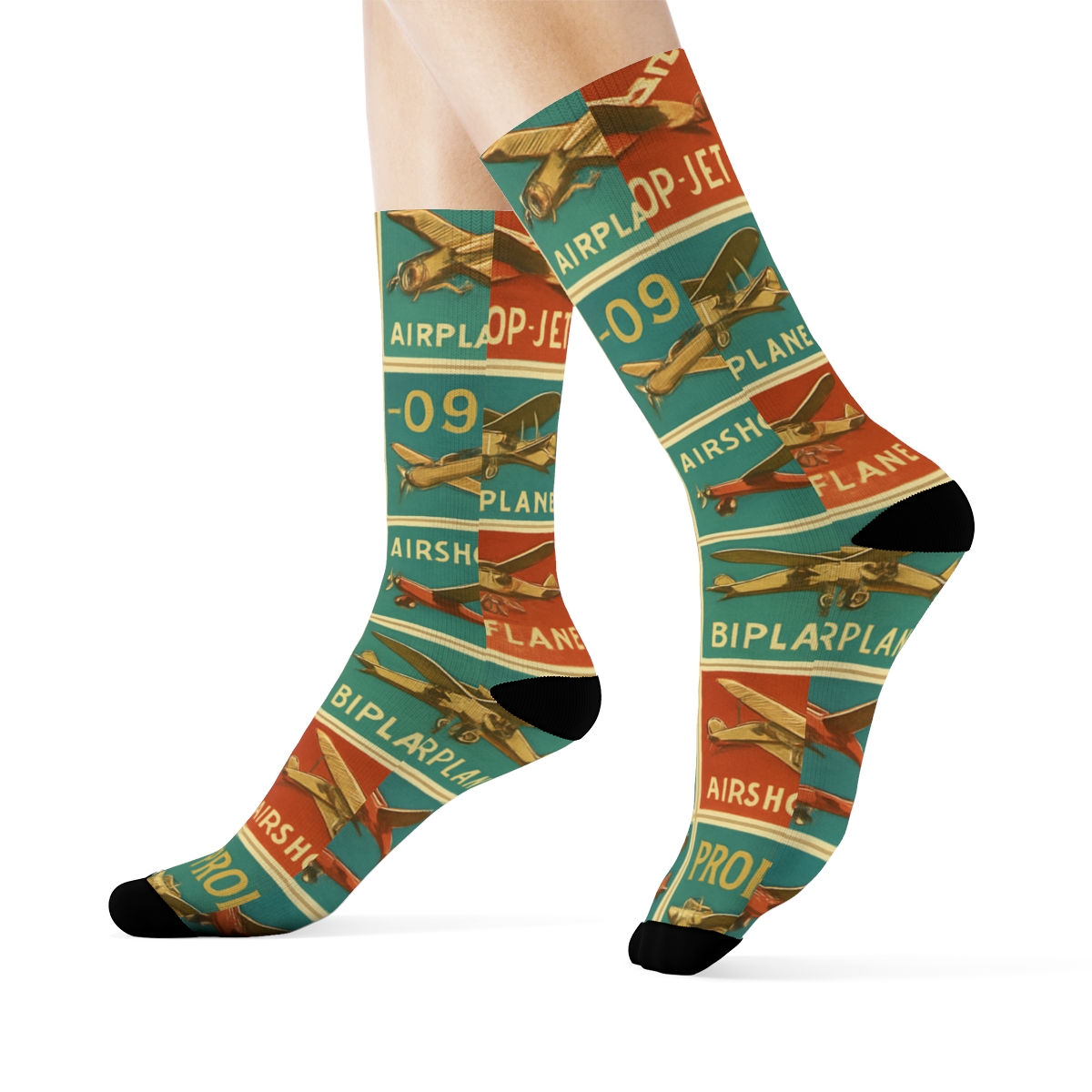 Vintage Aircraft Airplane Poster Patchwork comfortable cotton crew socks