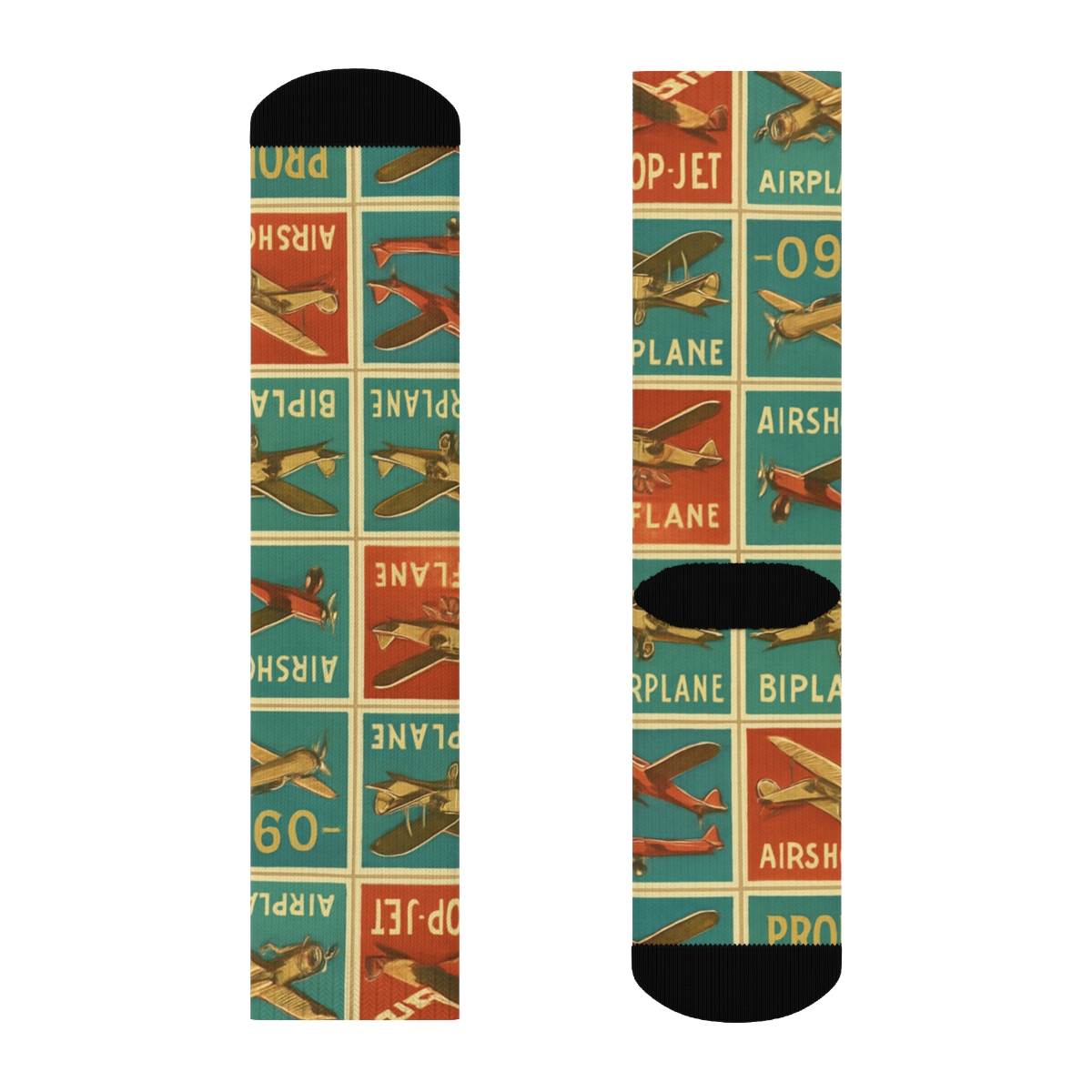 Vintage Aircraft Airplane Poster Patchwork comfortable cotton crew socks