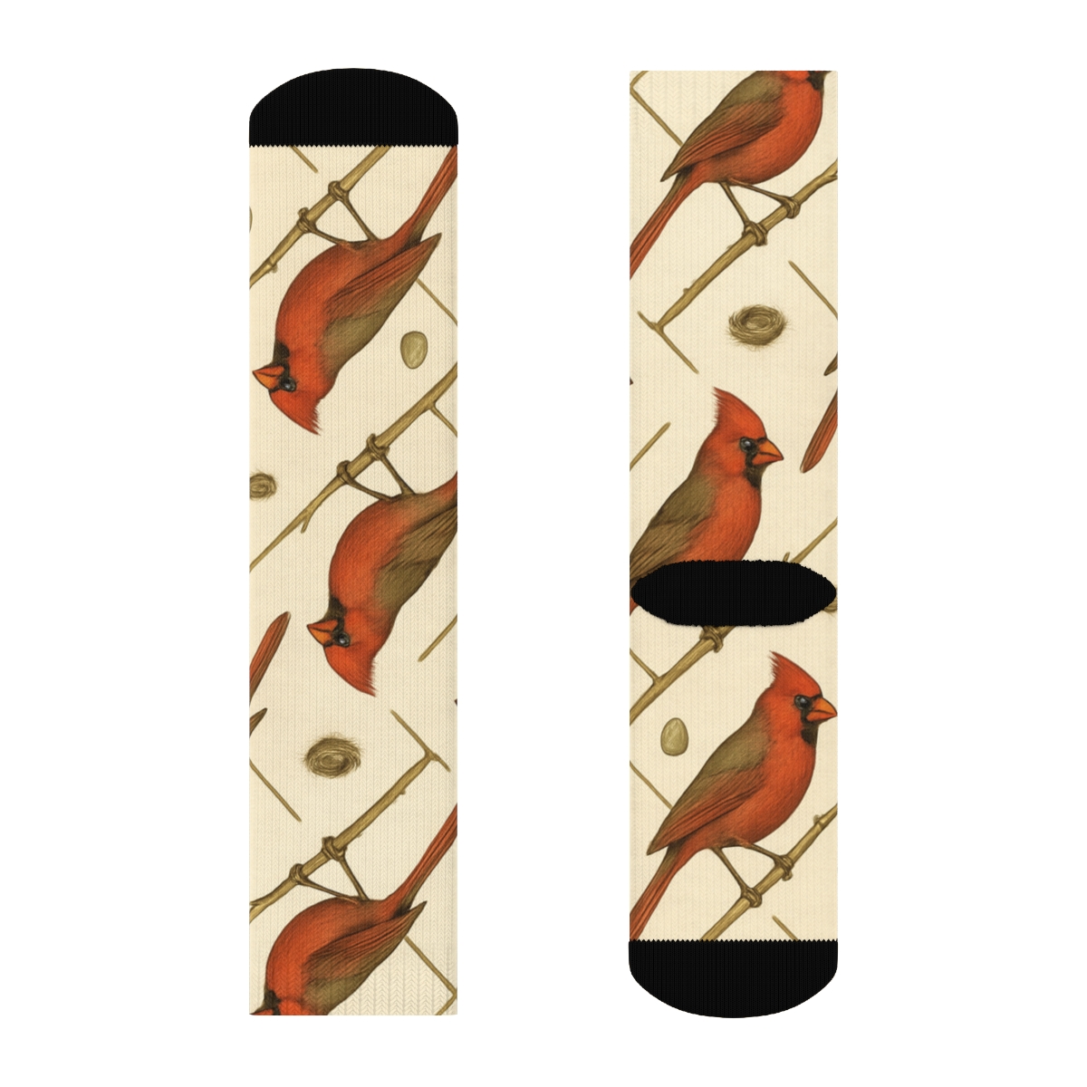 Vintage Cardinal Perch Lattice On Warm Cream designer printed crew socks
