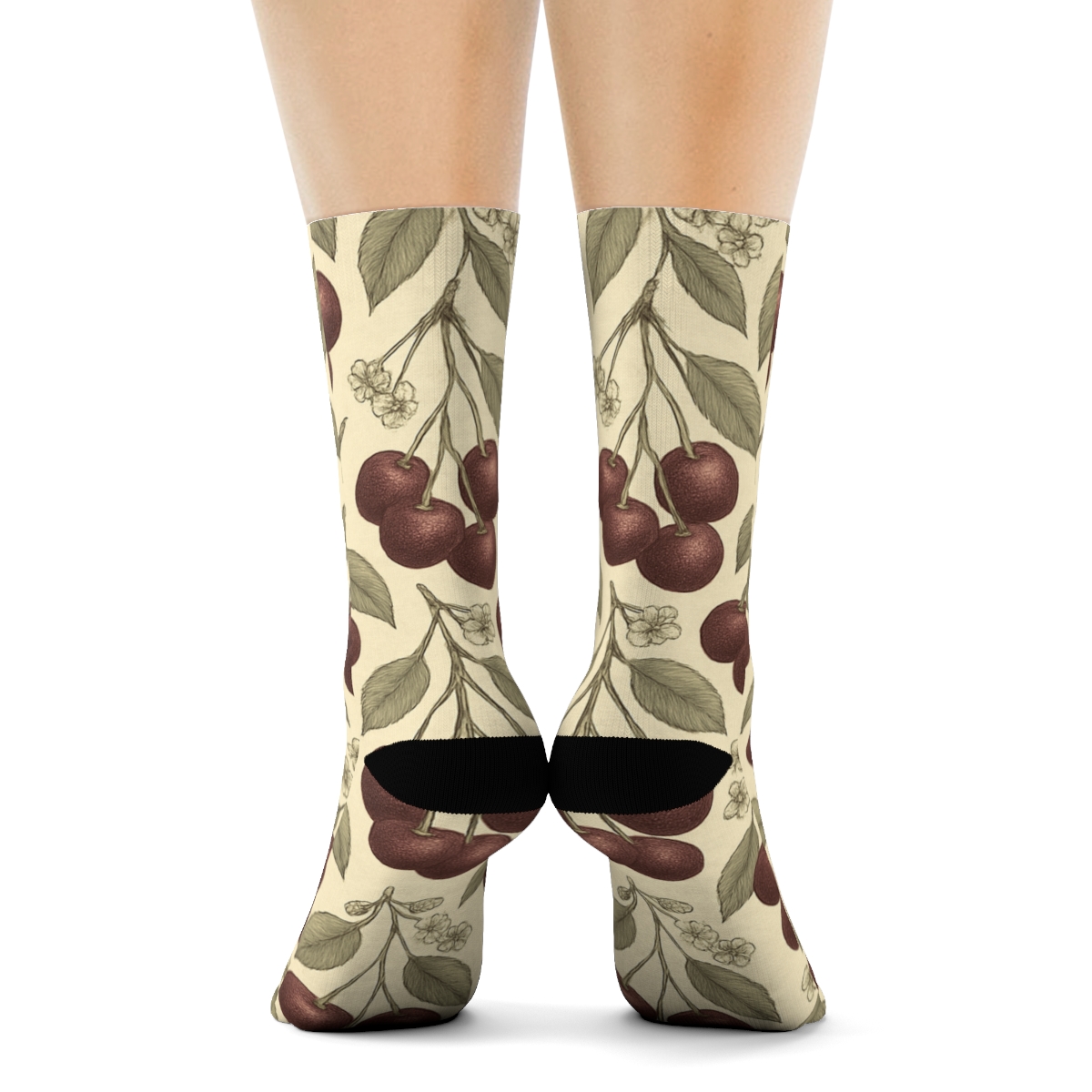Vintage Cherry Cluster Lattice On Cream stylish athletic crew socks