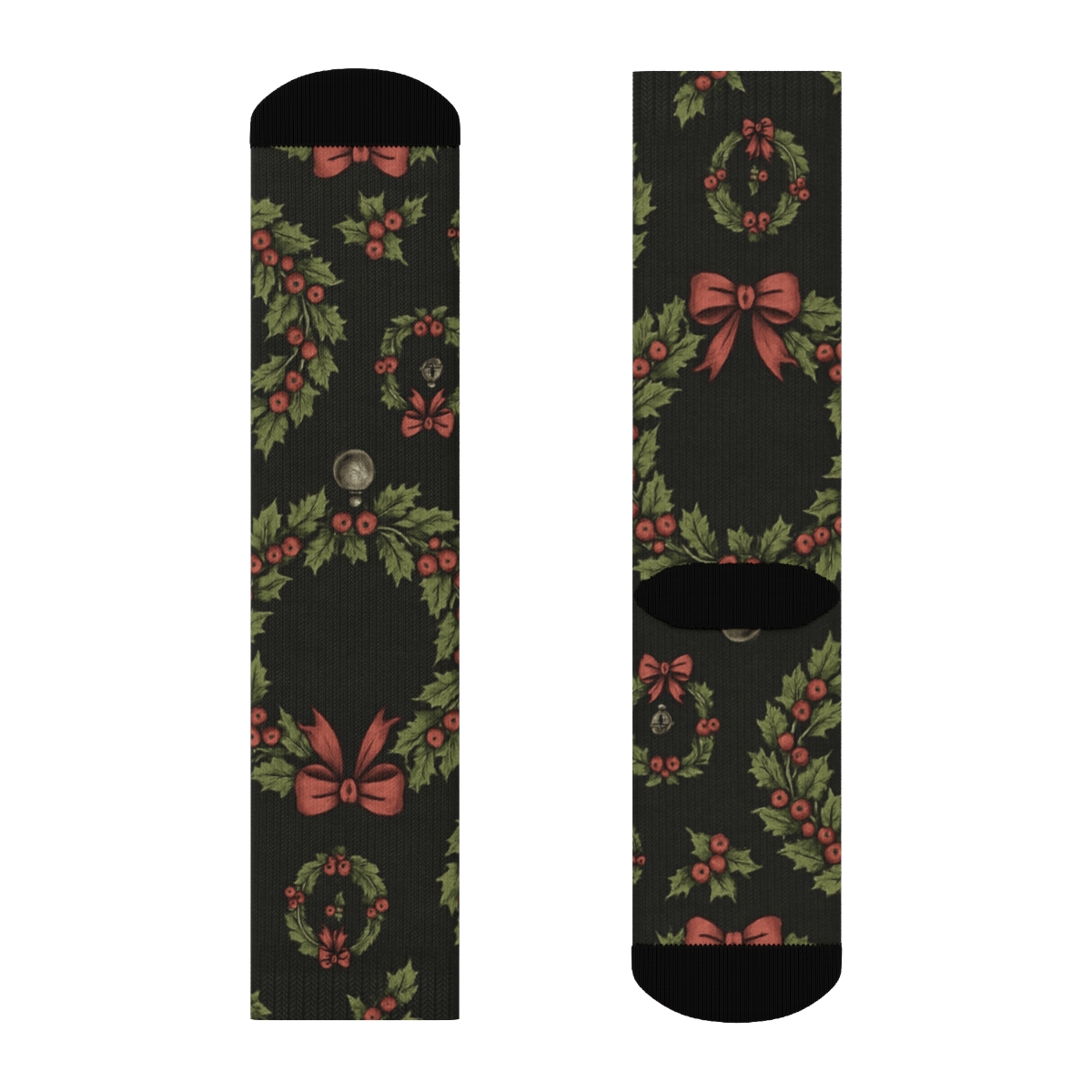 Vintage Holly And Berry Poster Look With Wreath Array soft everyday crew socks