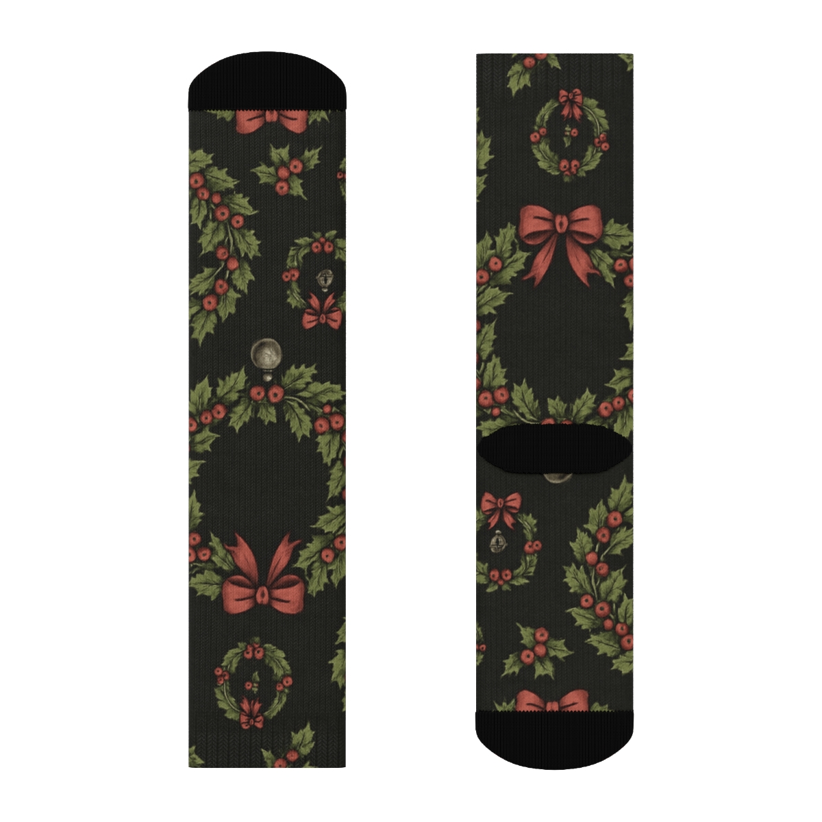 Vintage Holly And Berry Poster Look With Wreath Array soft everyday crew socks