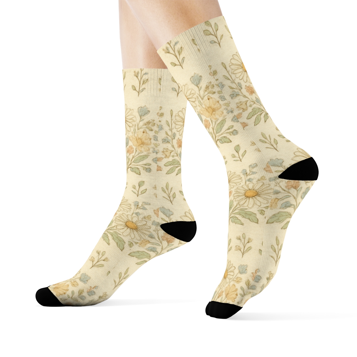 Vintage Meadow Herbarium Stripe Repeat On Ivory Background premium sports crew socks