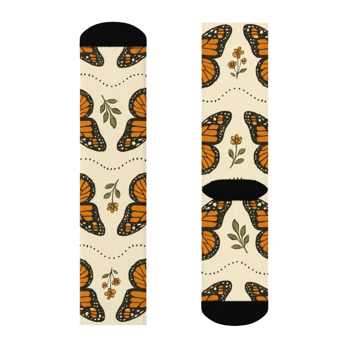 Vintage Monarch Migration Parade Border On Ivory Background designer printed crew socks