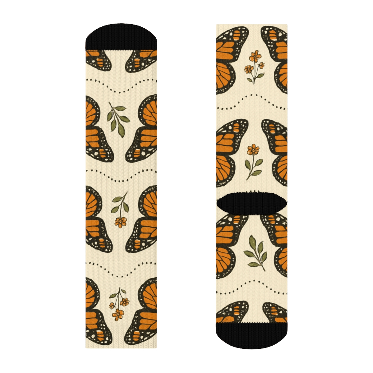 Vintage Monarch Migration Parade Border On Ivory Background designer printed crew socks