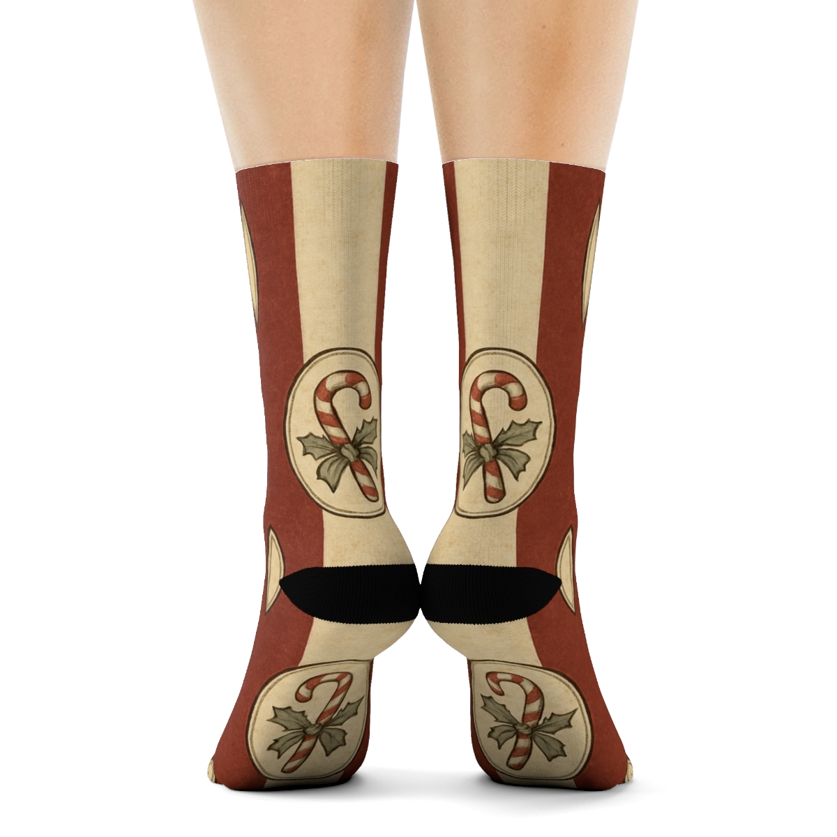 Vintage Parade Stripe With Candy Canes Cameos designer printed crew socks