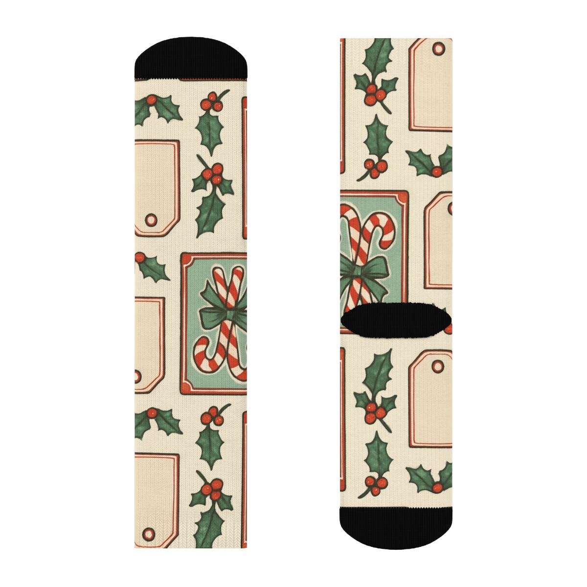 Vintage Poster Candy Canes Border Vignettes custom crew socks