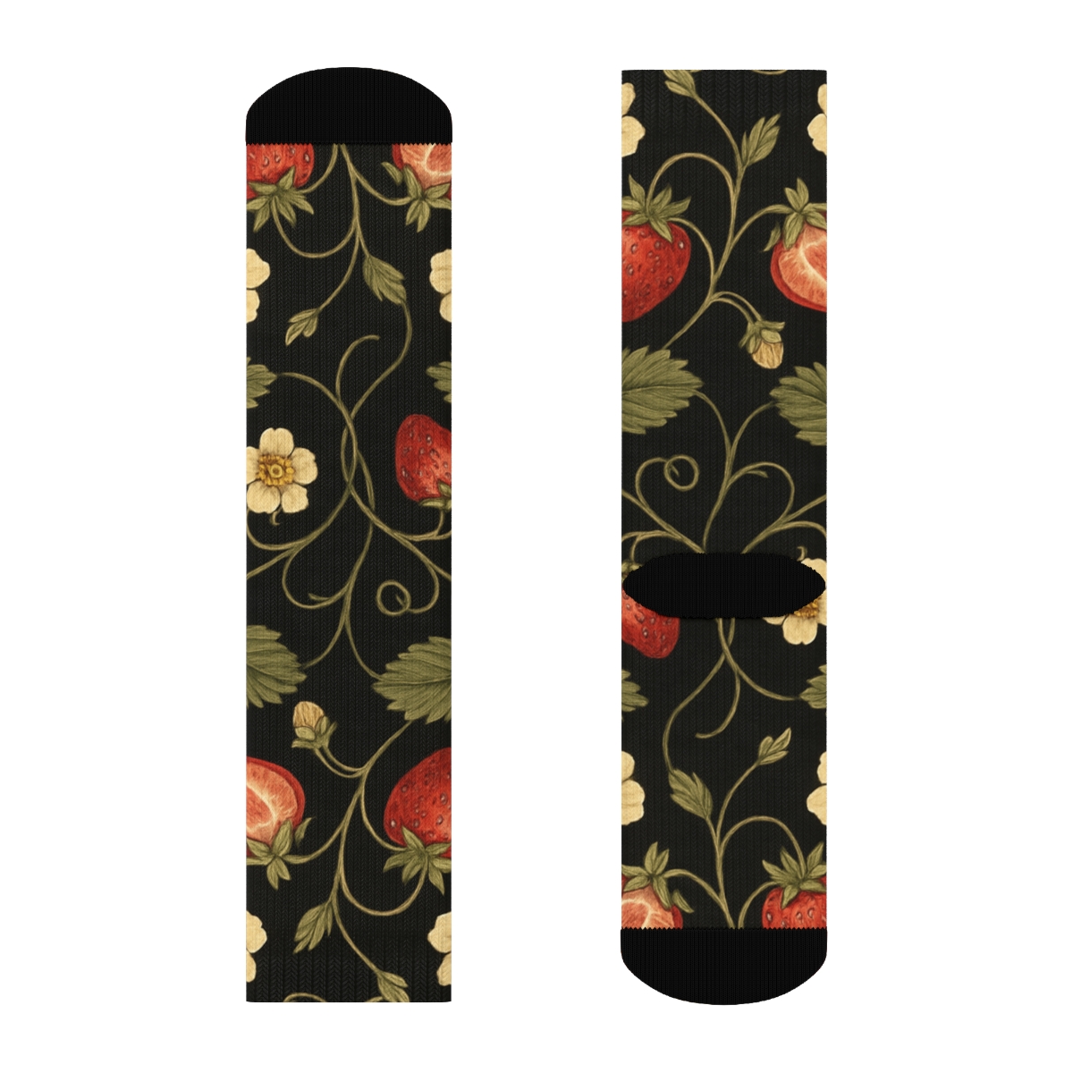 Vintage Strawberry Botanical Tile On Black Background personalized crew socks