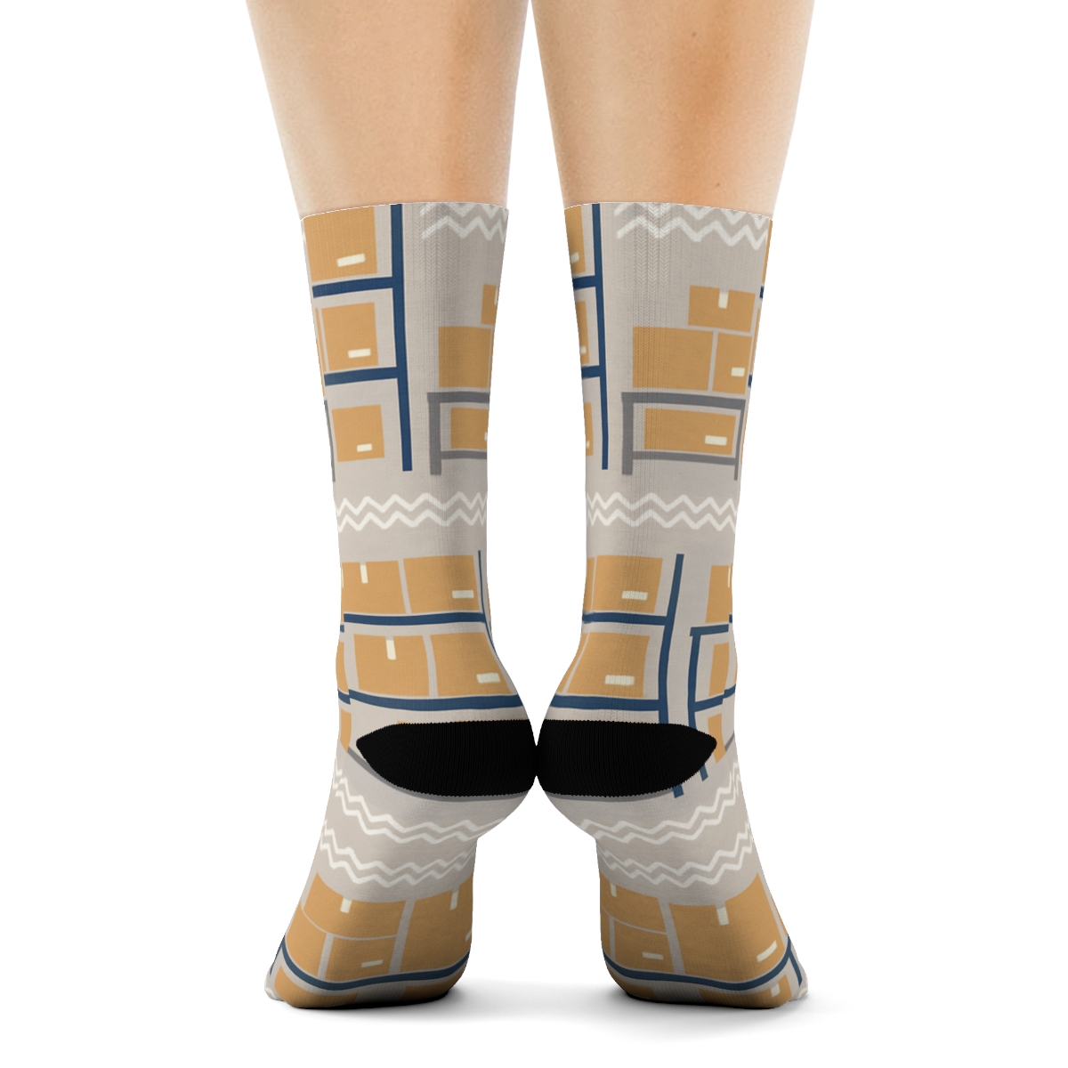 Warehouse Worker Chevron Bands With Shelving Units designer printed crew socksWarehouse worker Chevron Bands with Shelving Units Crew Socks - Image 4