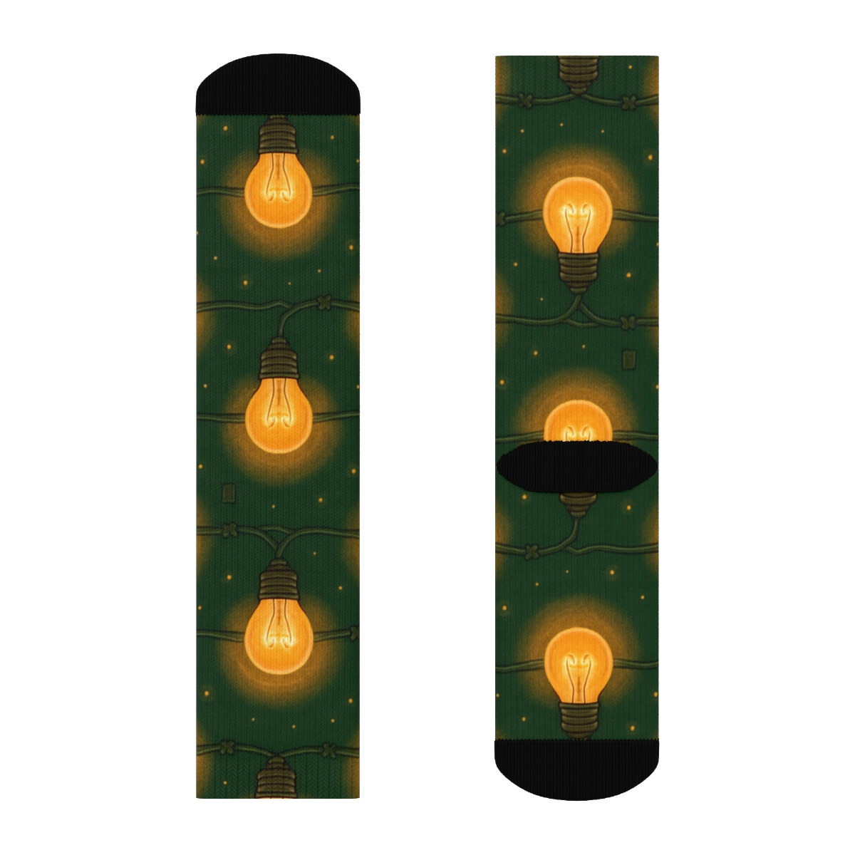Warm Amber Bulb Chain On Deep Evergreen stylish athletic crew socks