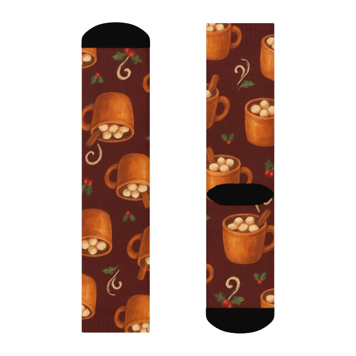 Warm Cocoa Mug Scatter Holiday comfortable cotton crew socks