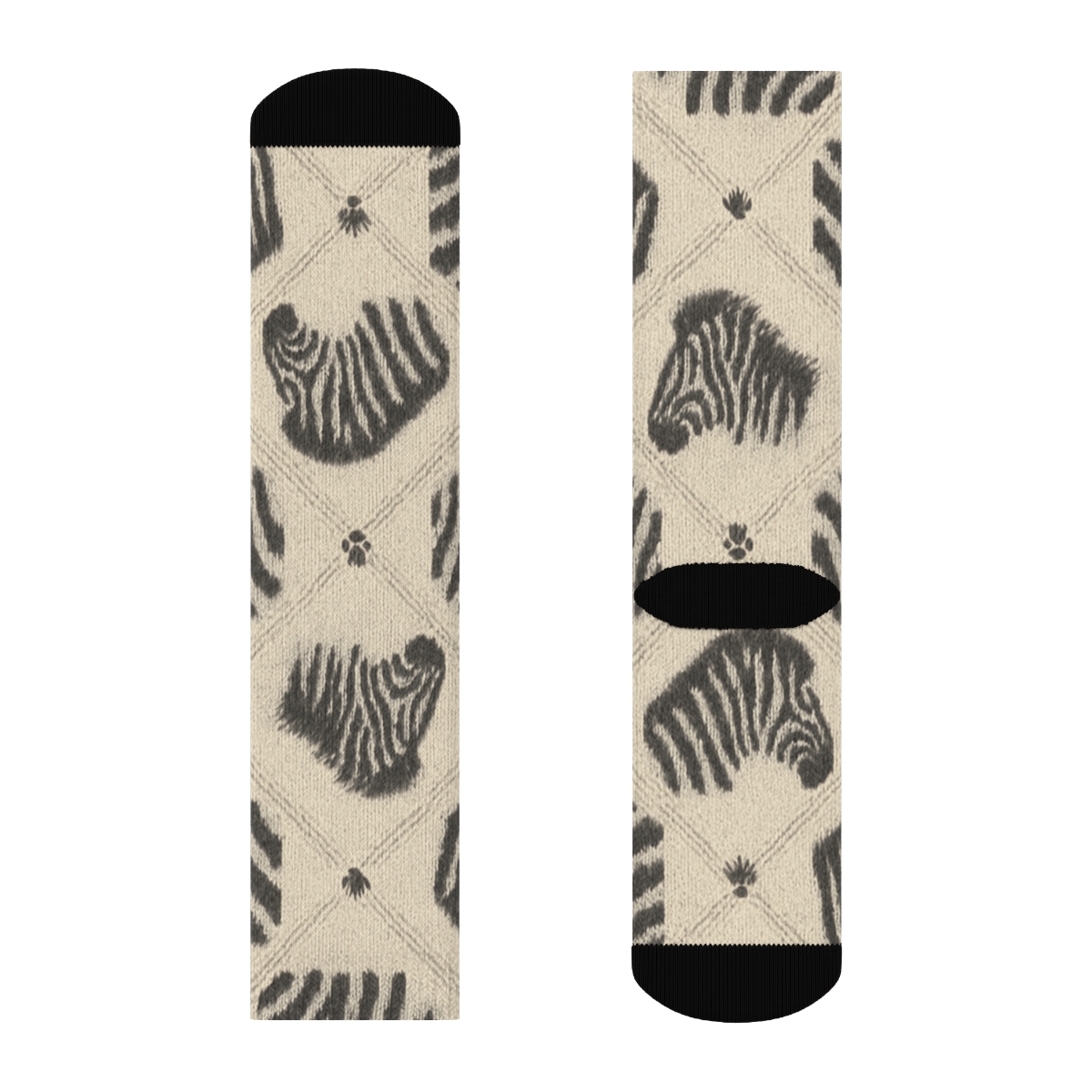 Warm Cream Knitted Zebra Stripe Lattice designer printed crew socks