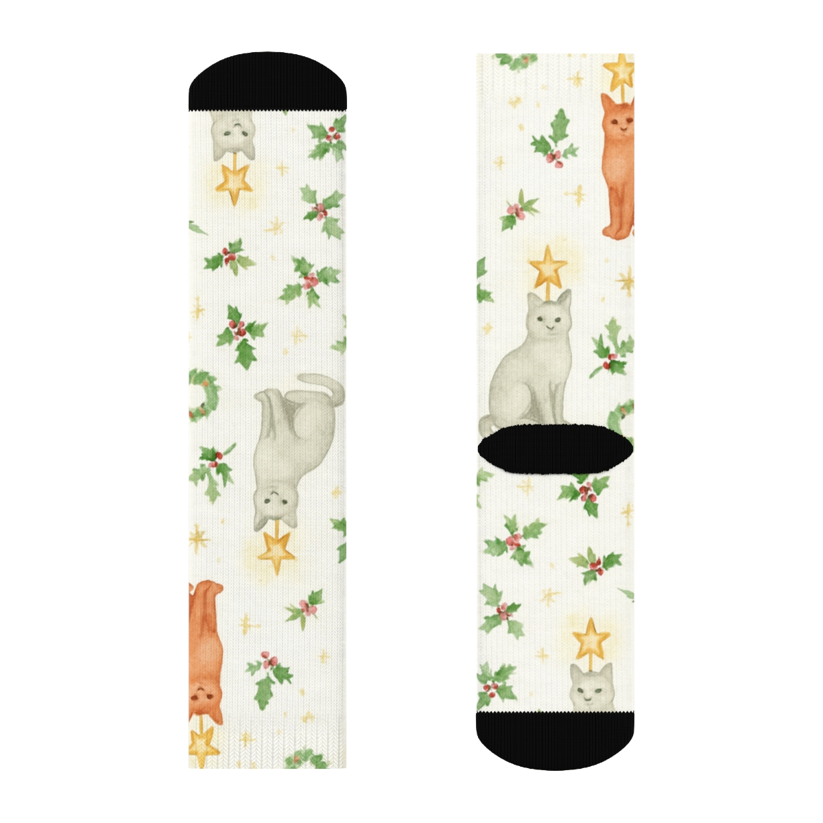 Watercolor Star Topper Cats Constellation On White stylish athletic crew socks