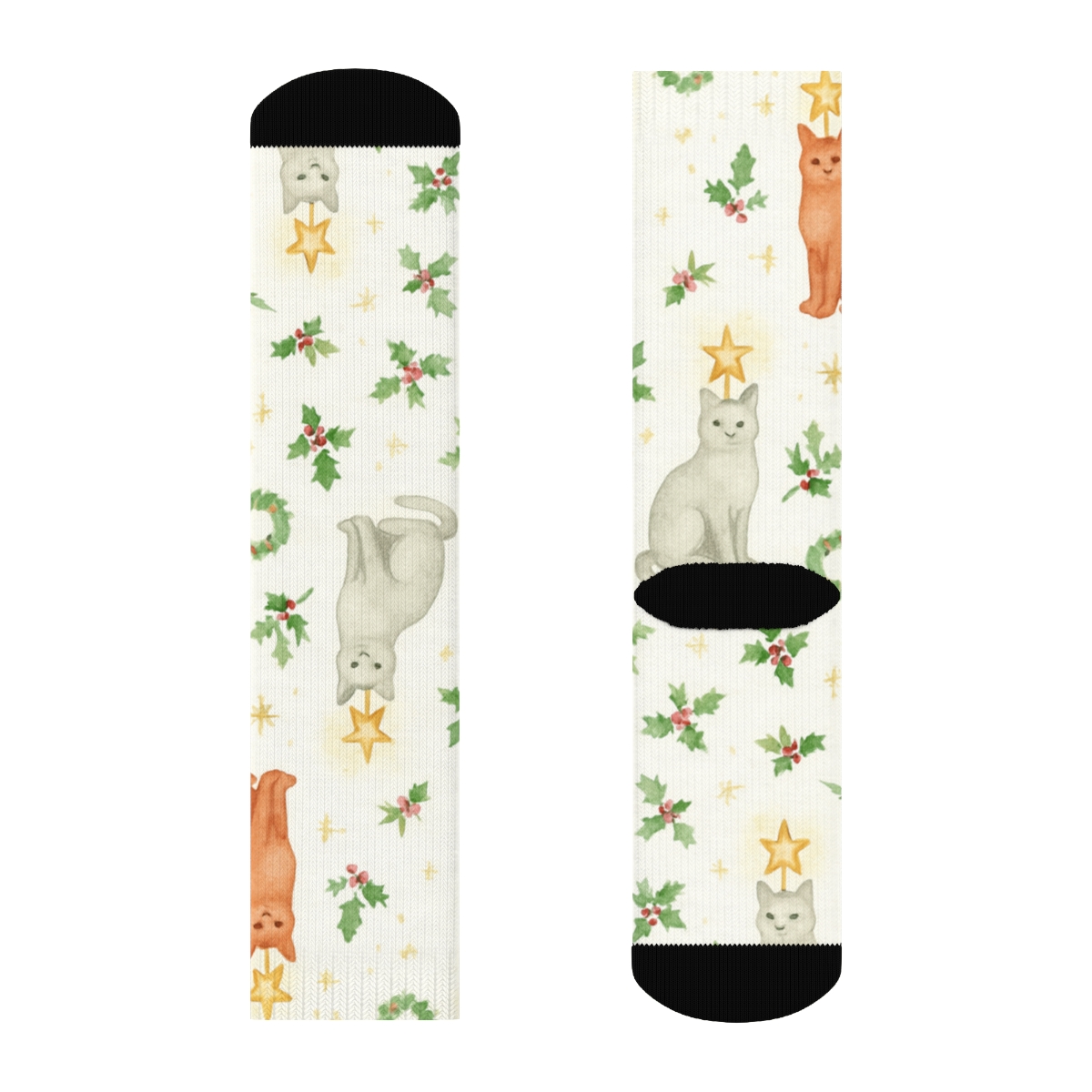 Watercolor Star Topper Cats Constellation On White stylish athletic crew socks