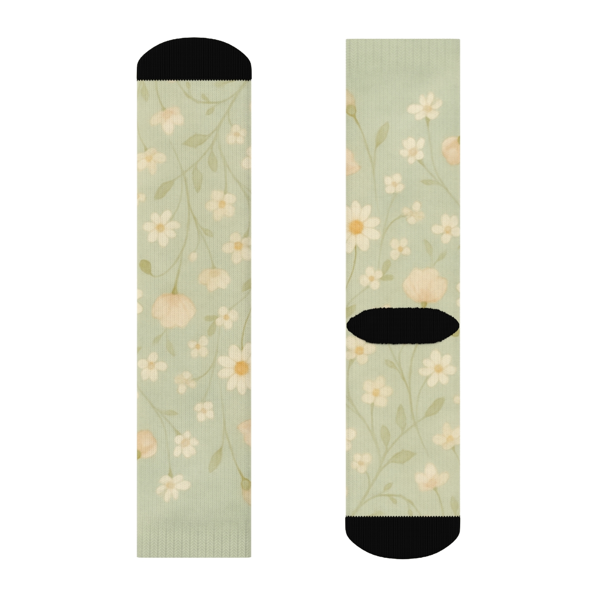 Watercolor Wildflower Meadow Wrap On Soft Sage Background soft everyday crew socks