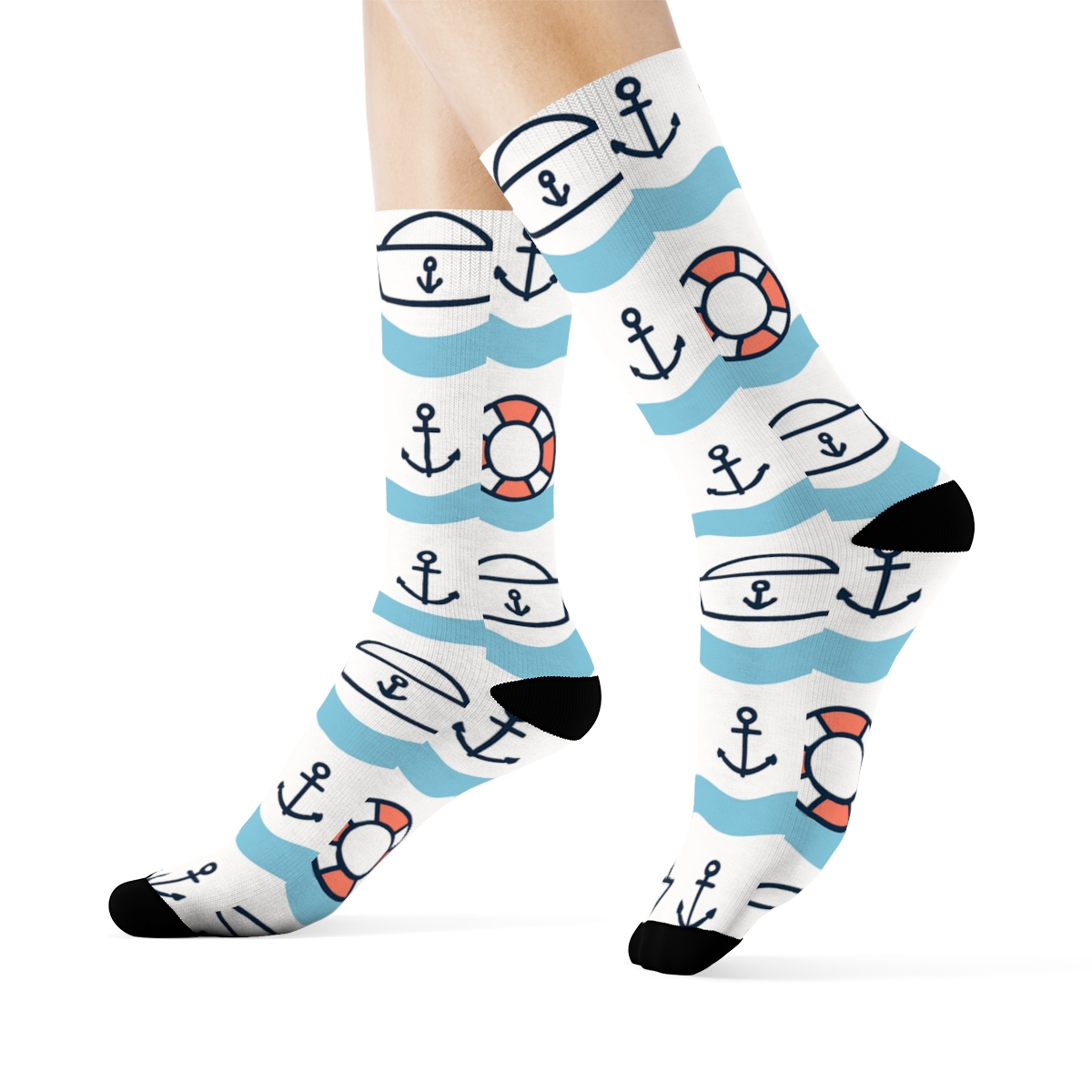 Wave Bands With Sailor Hats In Minimal Rhythm designer printed crew socks