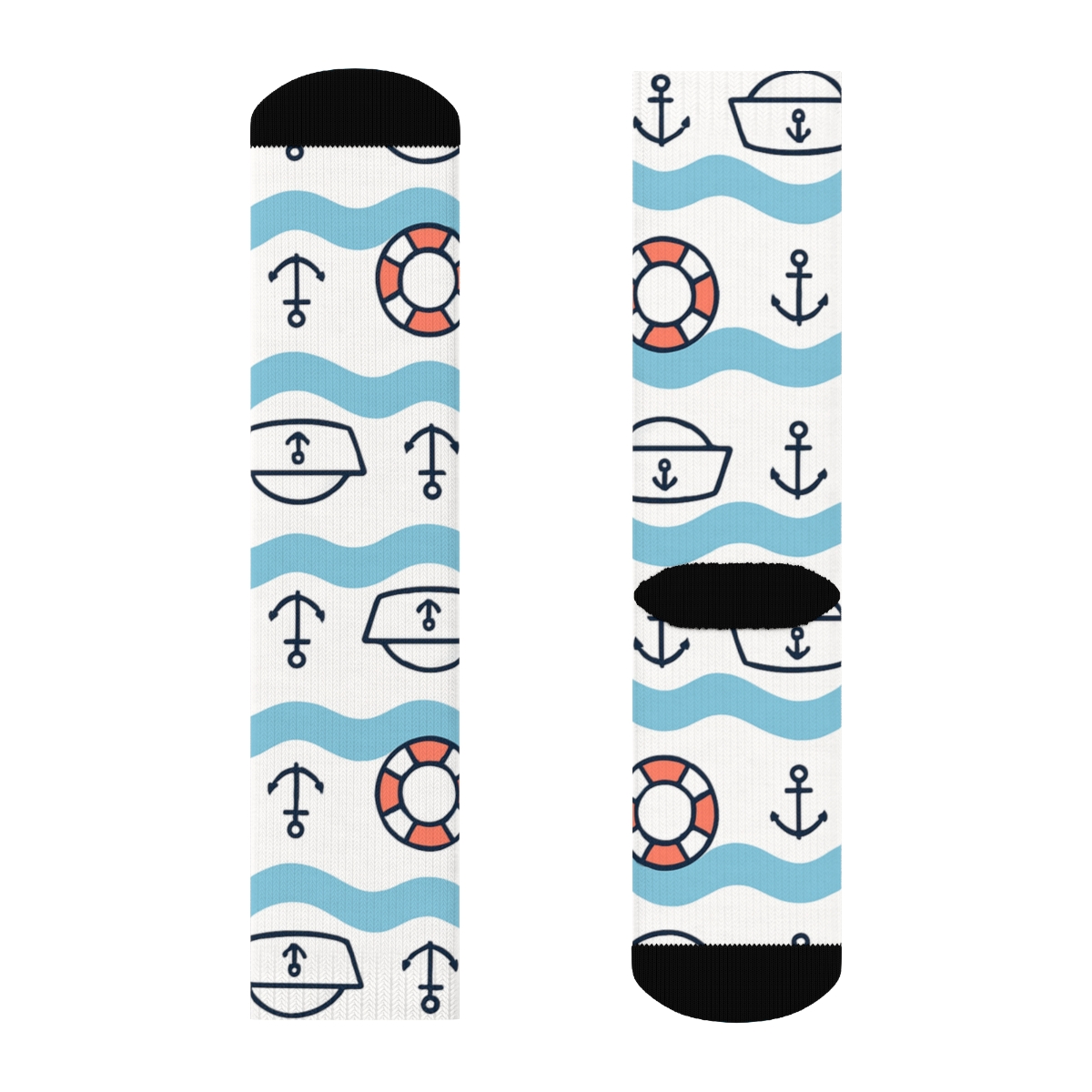 Wave Bands With Sailor Hats In Minimal Rhythm designer printed crew socks