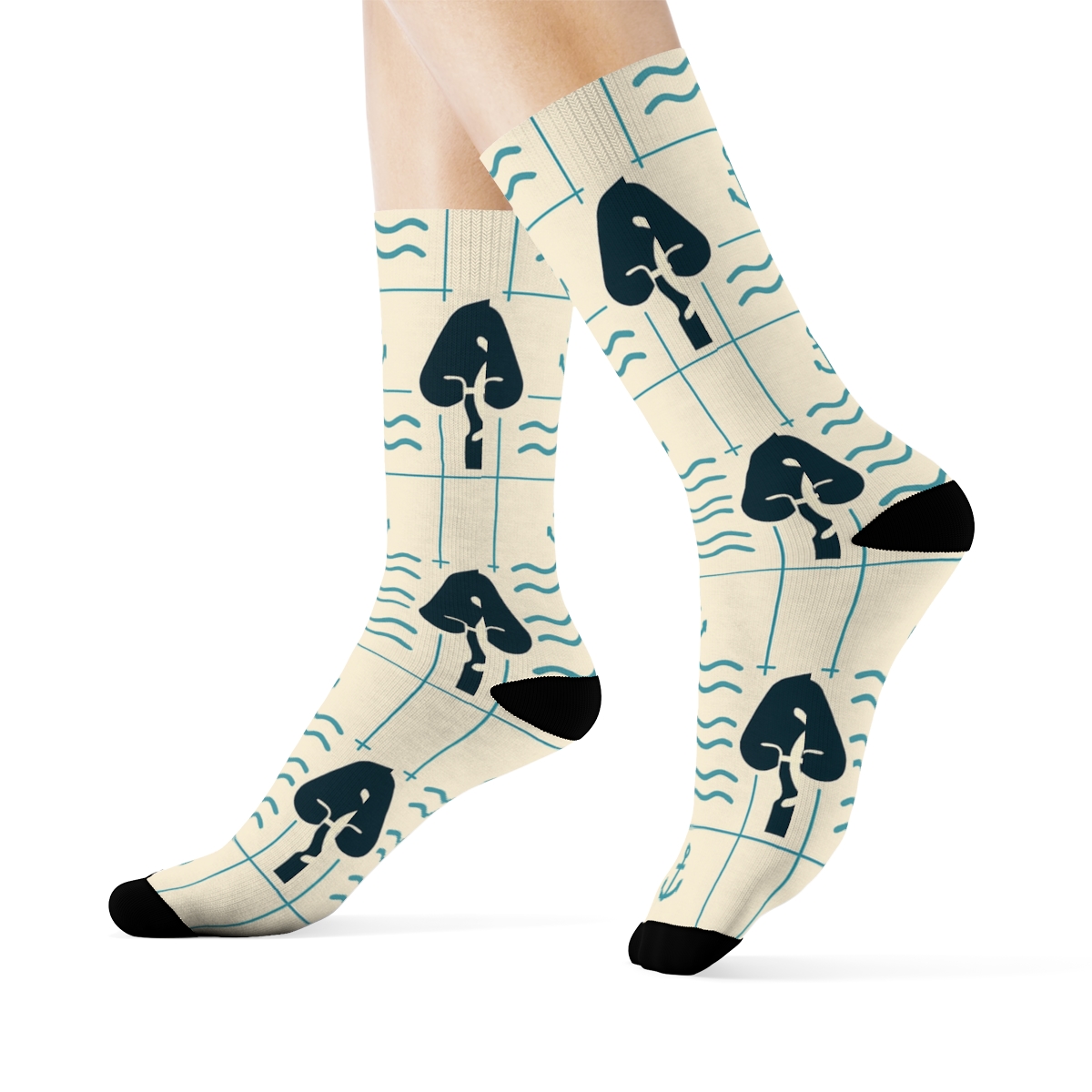 Wave Grid With Ship Captain Silhouettes personalized crew socks
