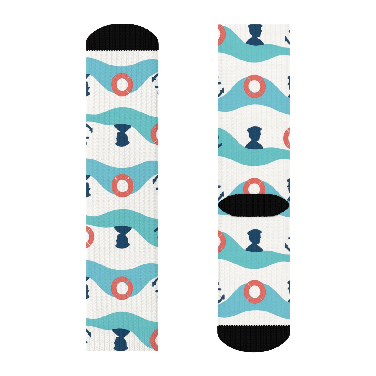 Wave Stripes With Nautical Sailor Icons trendy patterned crew socks