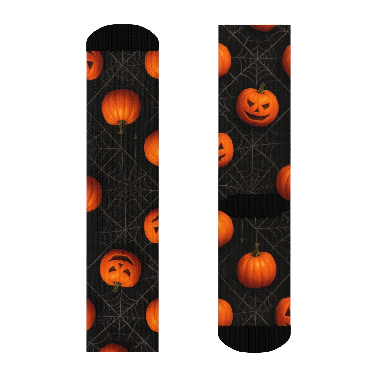 Web Laced Pumpkin Diamonds On Black Background trendy patterned crew socks
