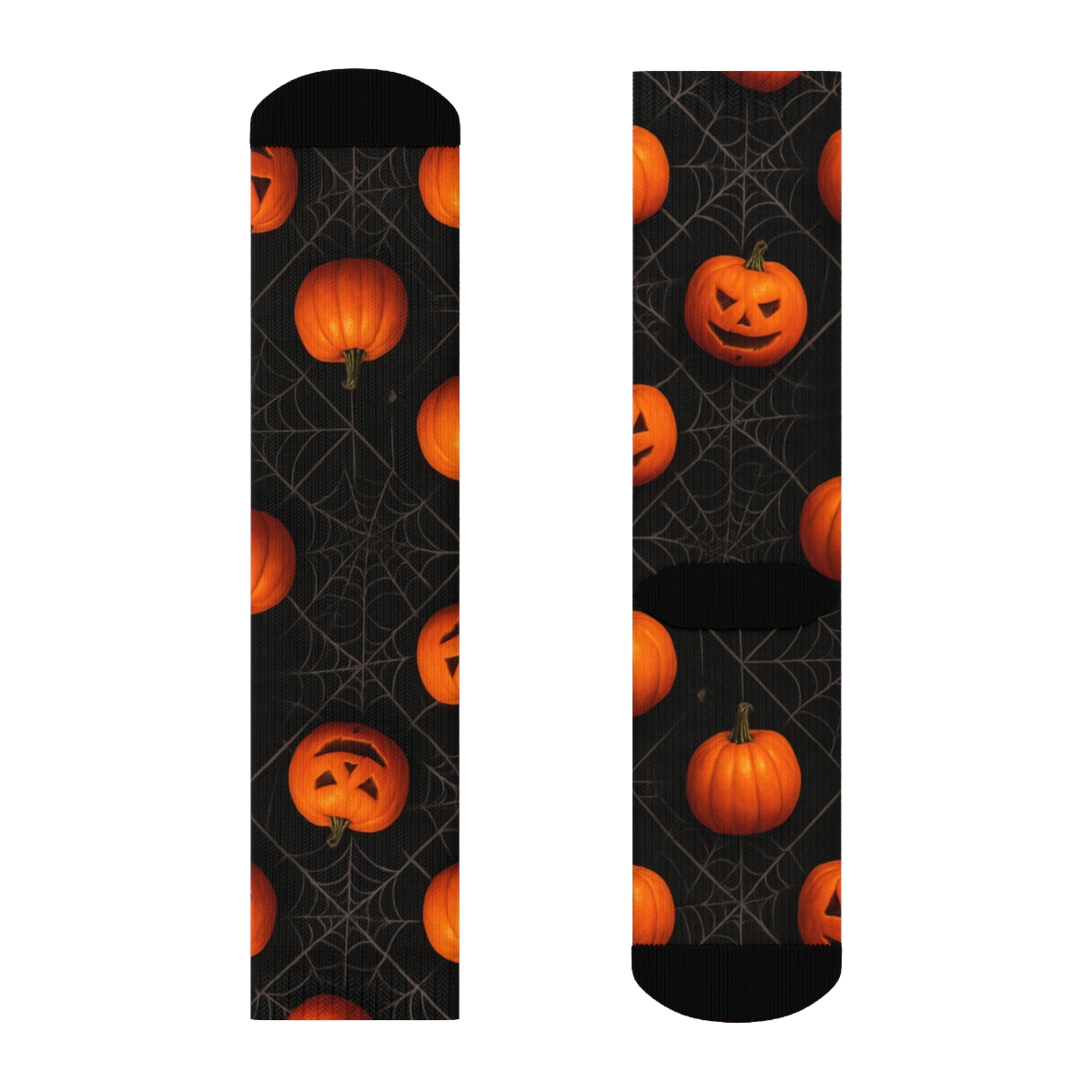 Web Laced Pumpkin Diamonds On Black Background trendy patterned crew socks