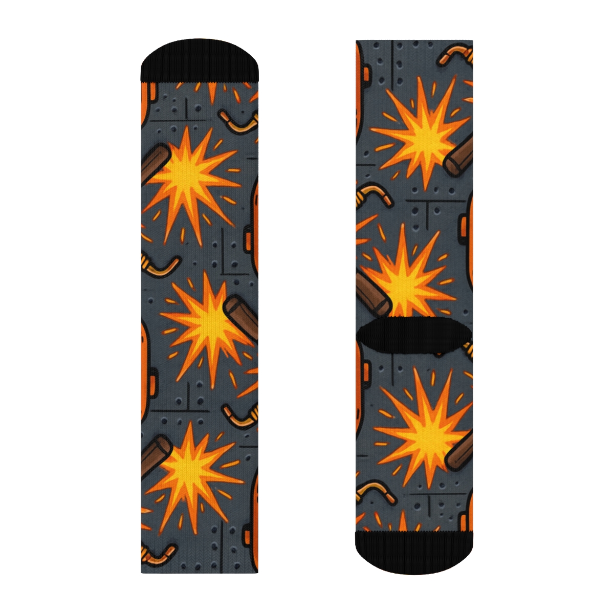 Welder Spark Grid Over Steel Horizon designer printed crew socks