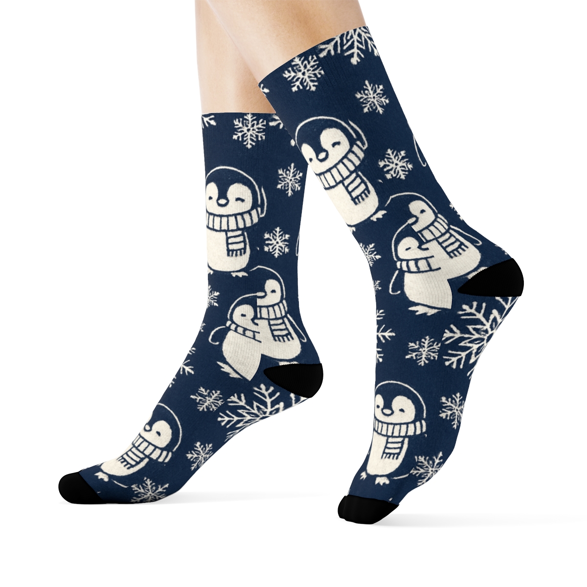 White Penguin Snowflake Scatter unique graphic crew socks