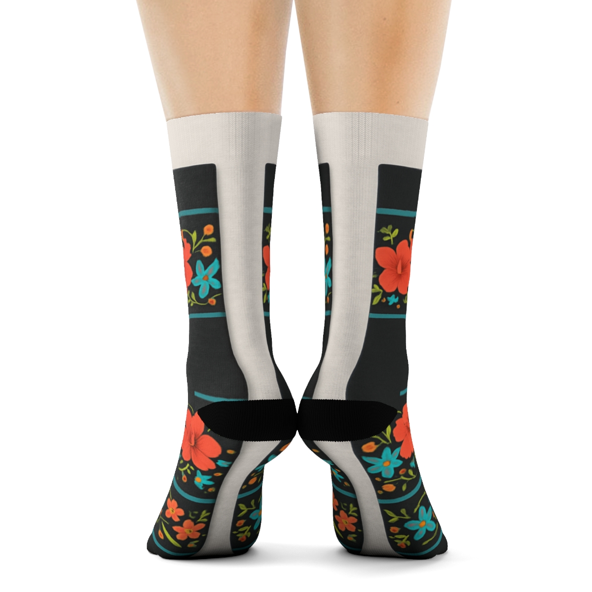 Wildflower Band On Charcoal Background designer printed crew socks