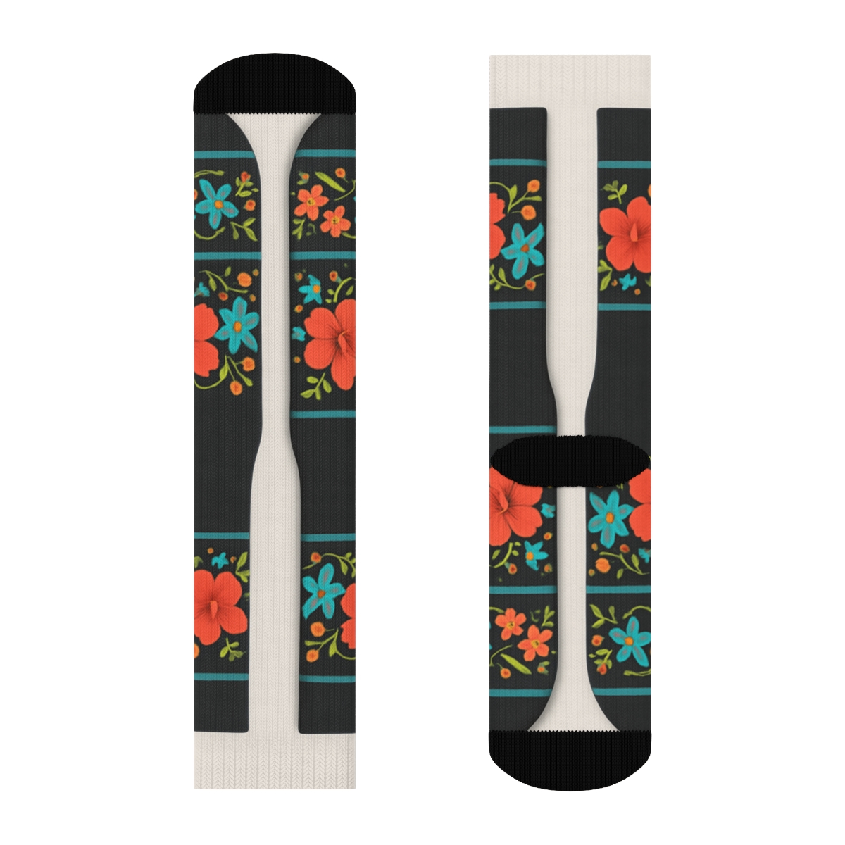Wildflower Band On Charcoal Background designer printed crew socks