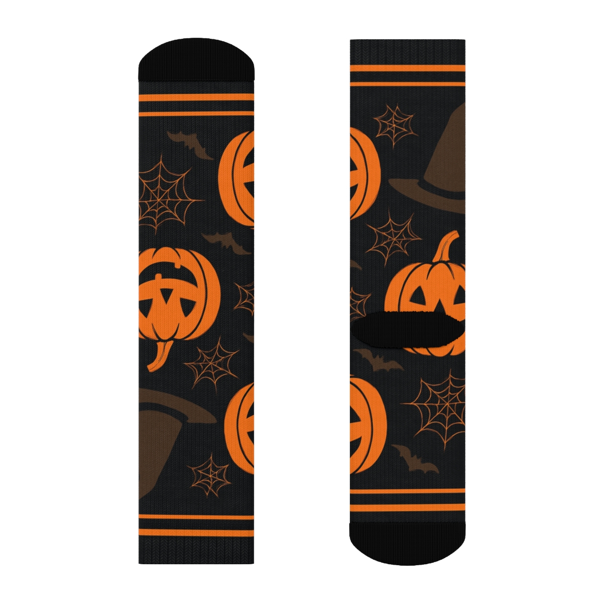 Witch Hat Border With Pumpkin Repeat On Black Background premium sports crew socks