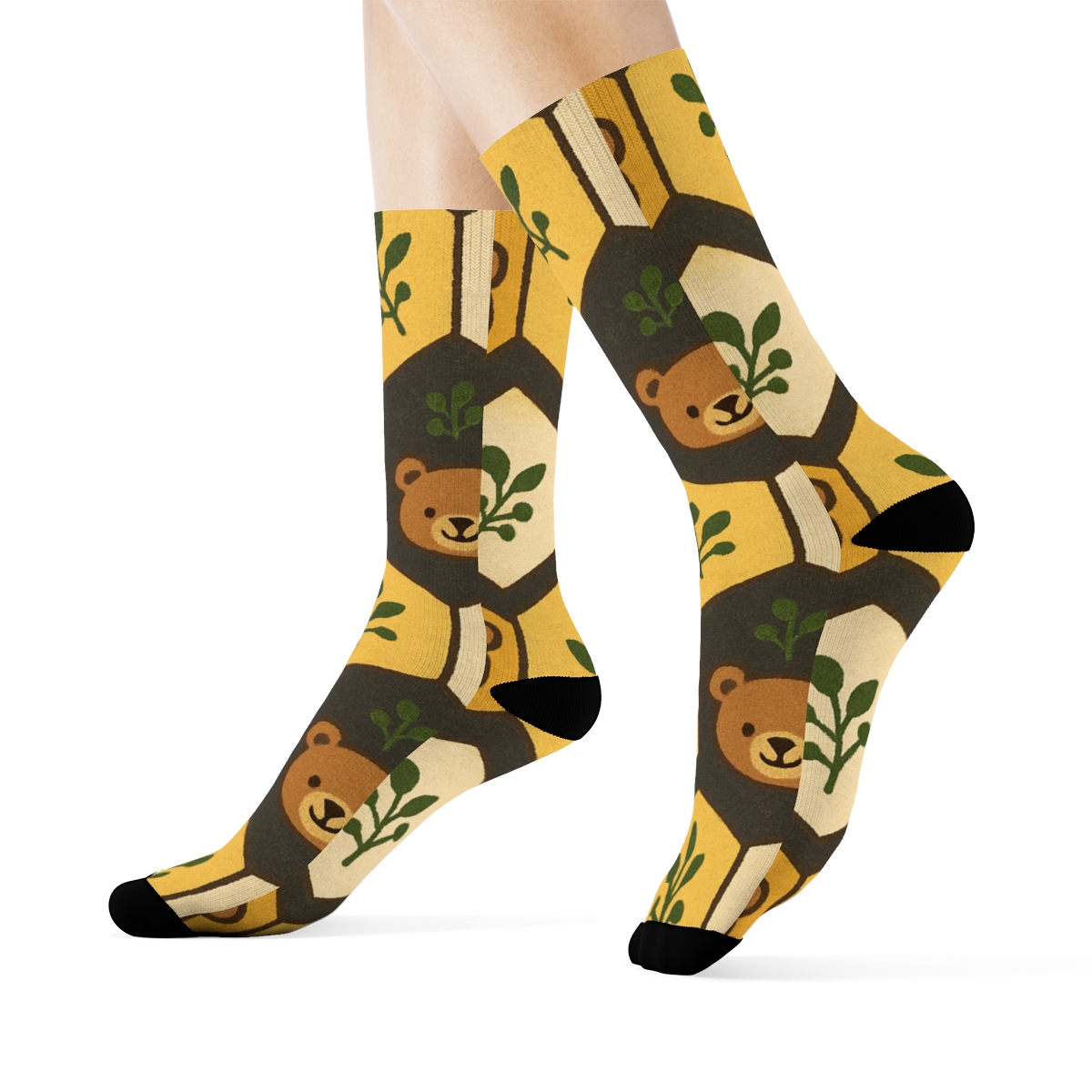 Woodland Honey Lattice Bear Pattern trendy patterned crew socks